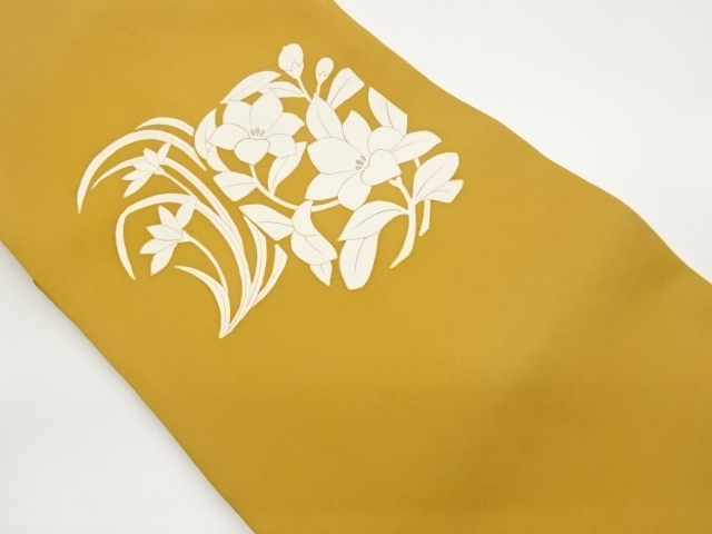 JAPANESE KIMONO / SHIOZE HAND-PAINTED GOLD KIKYO PATTERN NAGOYA OBI